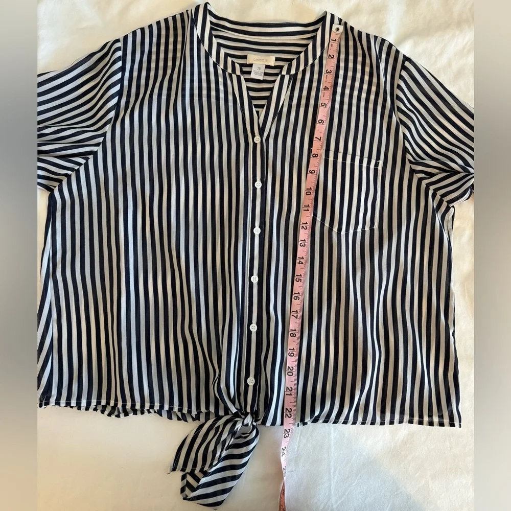 Chico’s Women’s White & Black Stripe Too w/ option 3/4 button strip ~ Size 3 - Picture 6 of 12